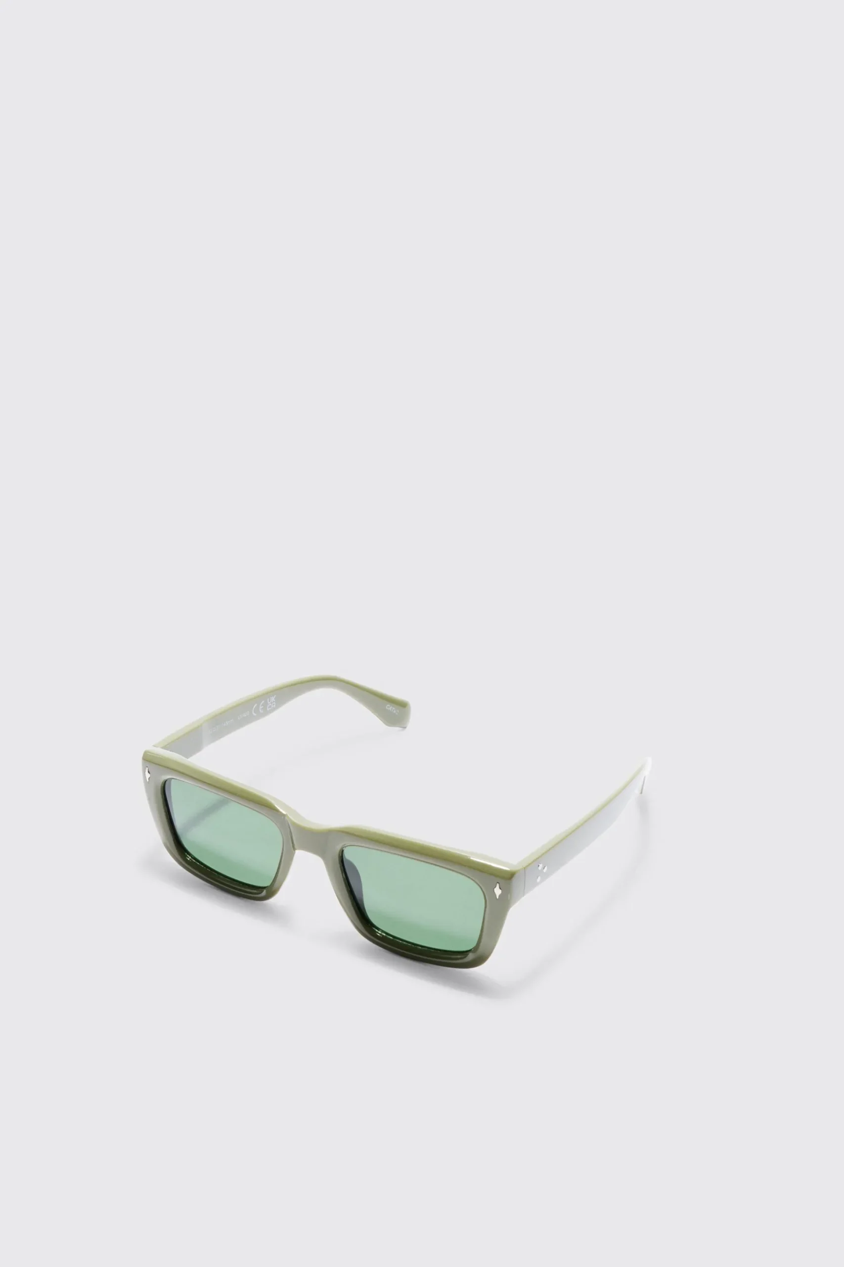 Plastic Sunglasses In Olive | BoohooMAN UK