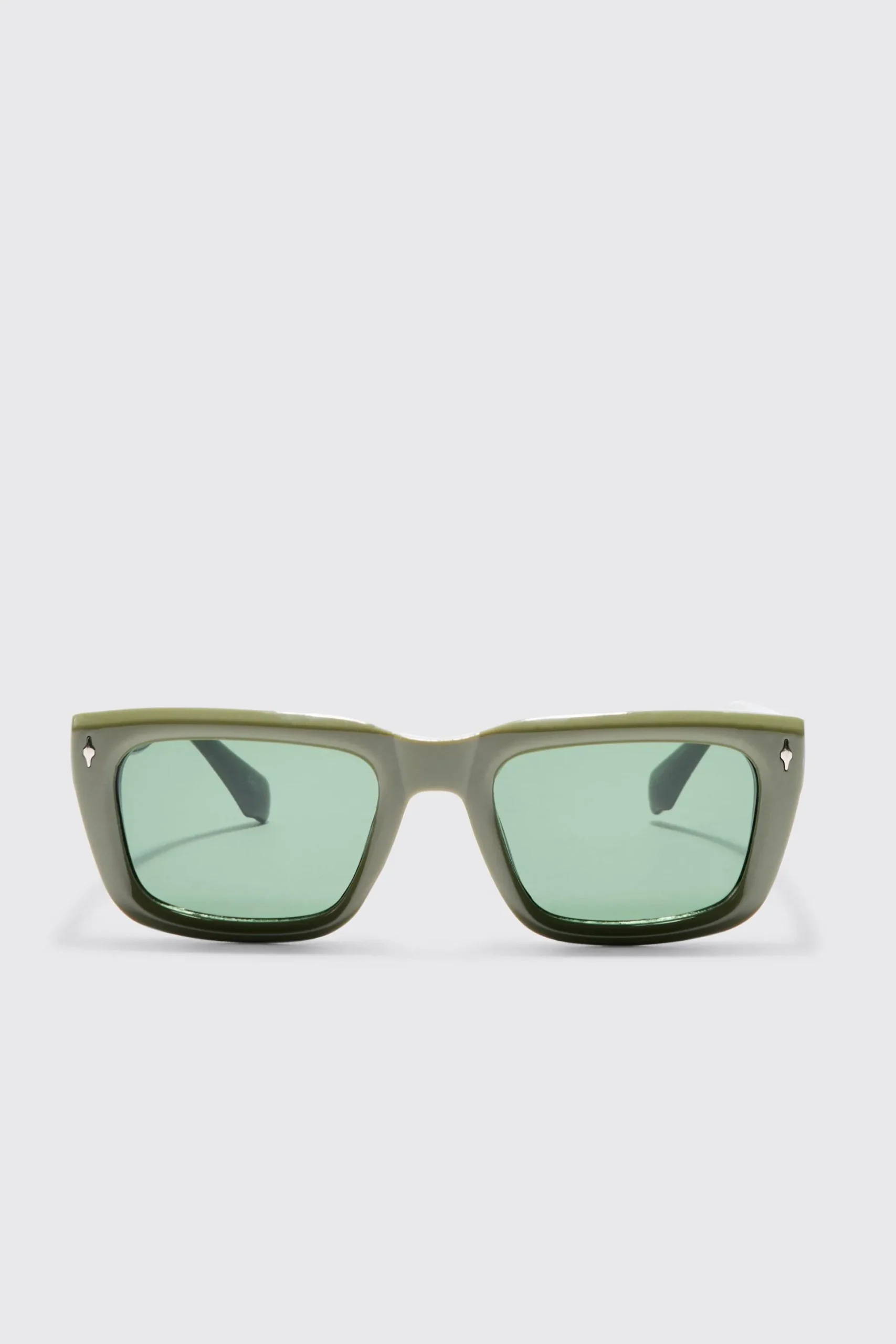 Plastic Sunglasses In Olive | BoohooMAN UK