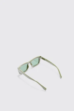 Plastic Sunglasses In Olive | BoohooMAN UK