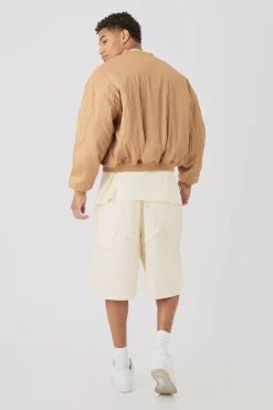 Pleated Bomber Jacket In Camel | BoohooMAN UK