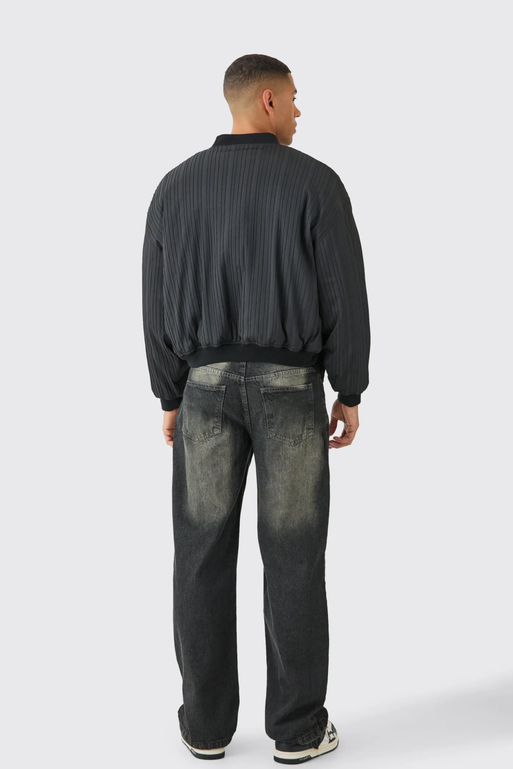 Pleated Bomber Jacket In Black | BoohooMAN UK