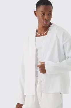 Pleated Boxy Long Sleeve Shirt | BoohooMAN UK