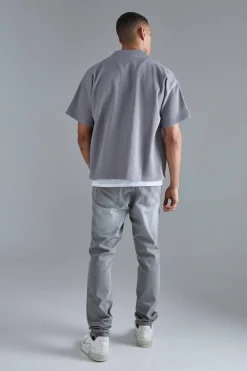 Pleated Boxy Short Sleeve Collarless Shirt | BoohooMAN UK