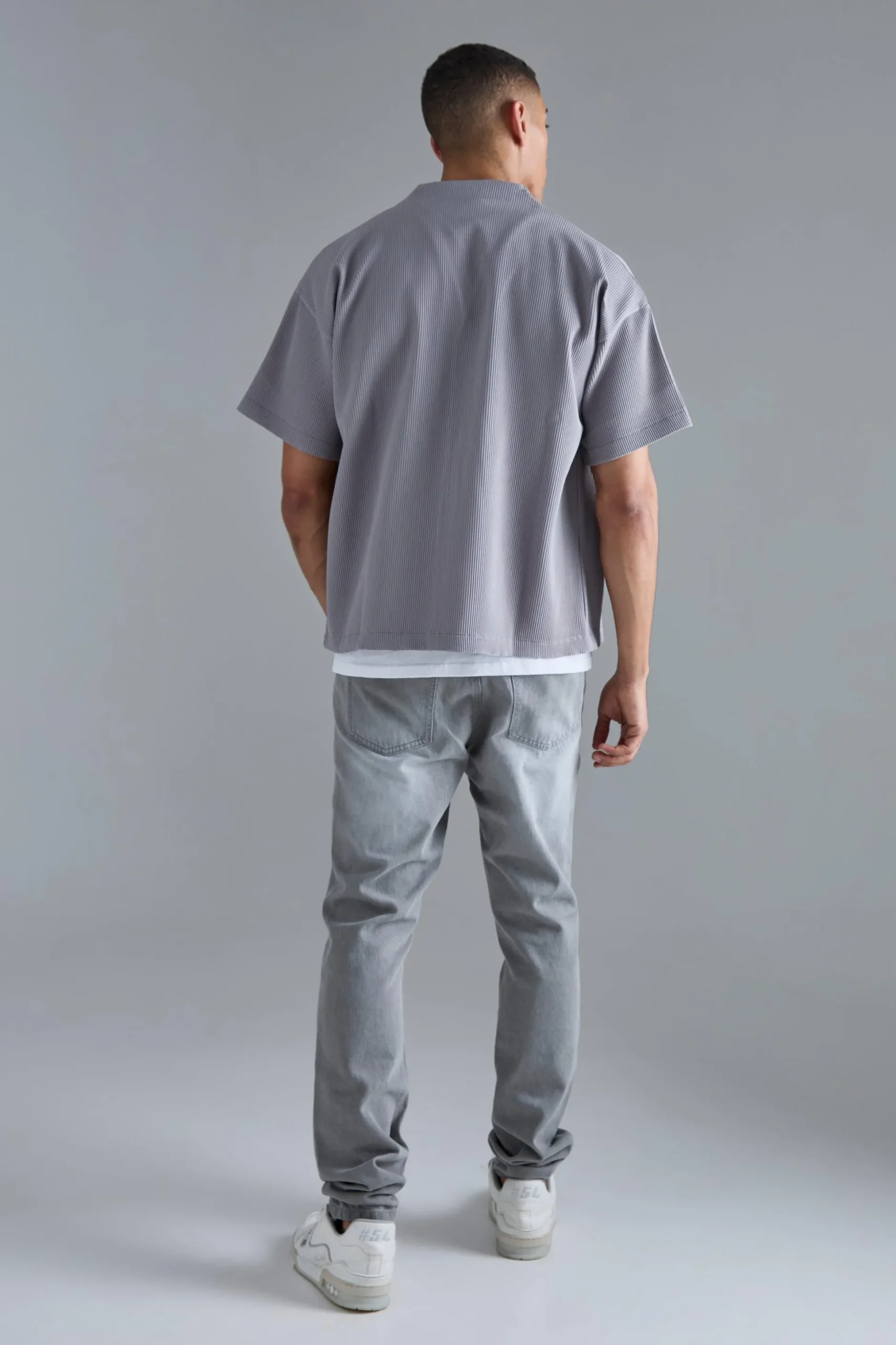 Pleated Boxy Short Sleeve Collarless Shirt | BoohooMAN UK