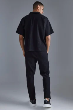 Pleated Boxy Zip Through Collared Short Sleeve Shirt | BoohooMAN UK