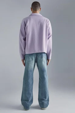 Pleated Boxy Zip Through Collared Shirt | BoohooMAN UK