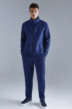 Pleated Harrington & Elasticated Pintuck Trouser Set | BoohooMAN UK