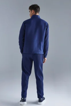 Pleated Harrington & Elasticated Pintuck Trouser Set | BoohooMAN UK