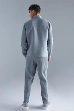 Pleated Harrington & Elasticated Pintuck Trouser Set | BoohooMAN UK