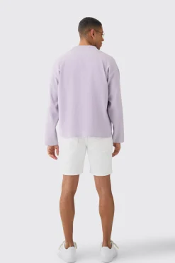 Pleated Longsleeve Collarless Boxy Shirt | BoohooMAN UK