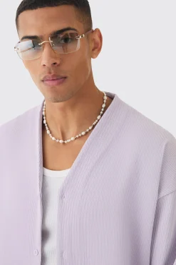 Pleated Longsleeve Collarless Boxy Shirt | BoohooMAN UK