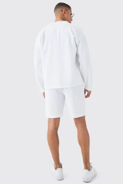 Pleated Longsleeve Collarless Boxy Shirt | BoohooMAN UK