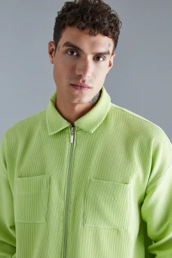 Pleated Longsleeve Zip Up Boxy Shirt | BoohooMAN UK