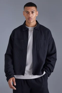 Pleated Longsleeve Zip Up Boxy Shirt | BoohooMAN UK