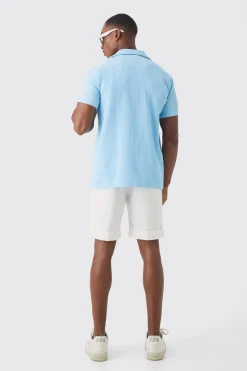 Pleated Muscle Fit Revere Shirt | BoohooMAN UK