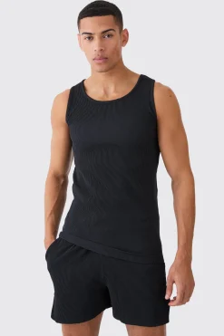 Pleated Muscle Vest And Runner Short | BoohooMAN UK