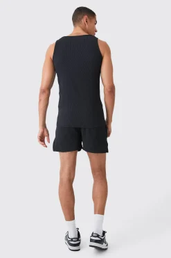 Pleated Muscle Vest And Runner Short | BoohooMAN UK