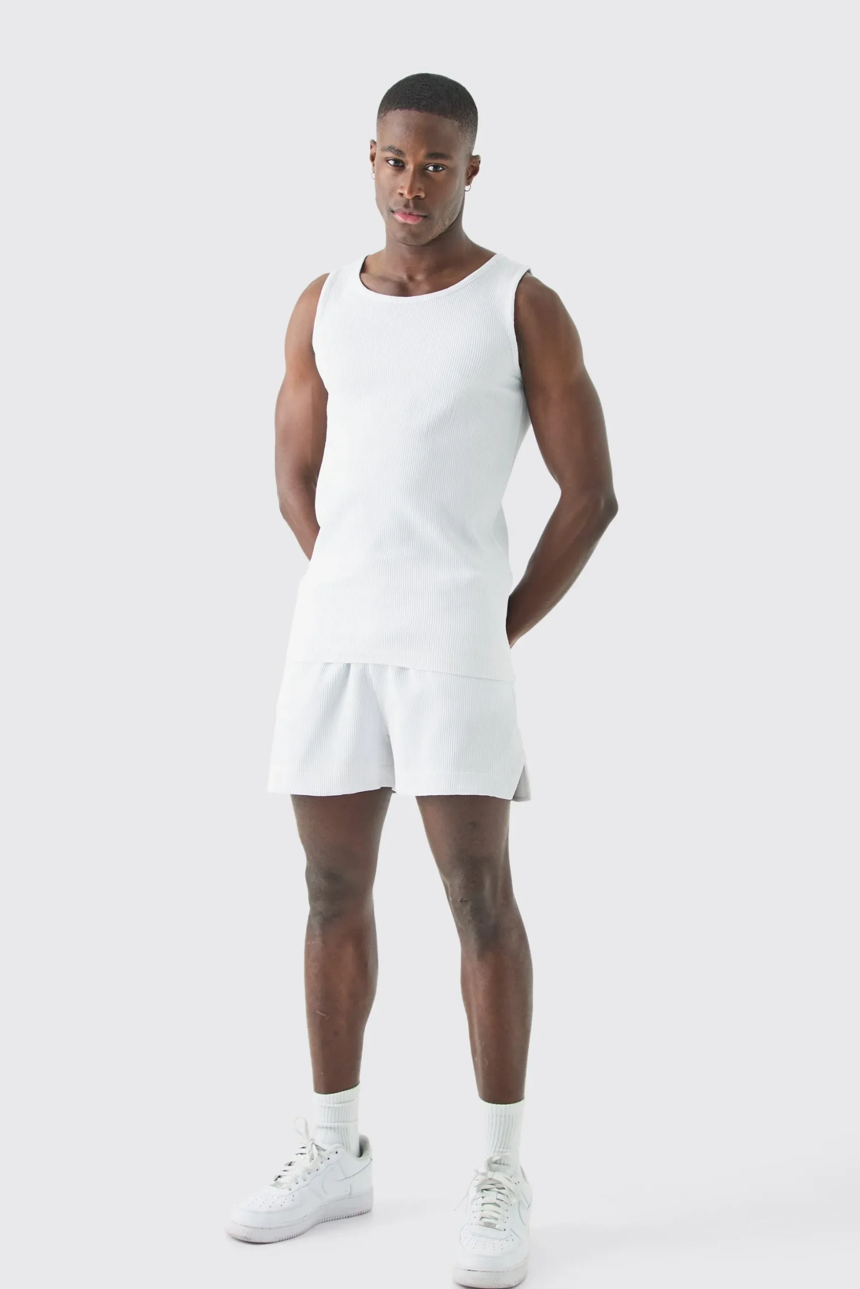 Pleated Muscle Vest And Runner Short | BoohooMAN UK