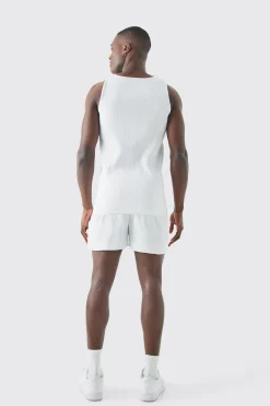 Pleated Muscle Vest And Runner Short | BoohooMAN UK