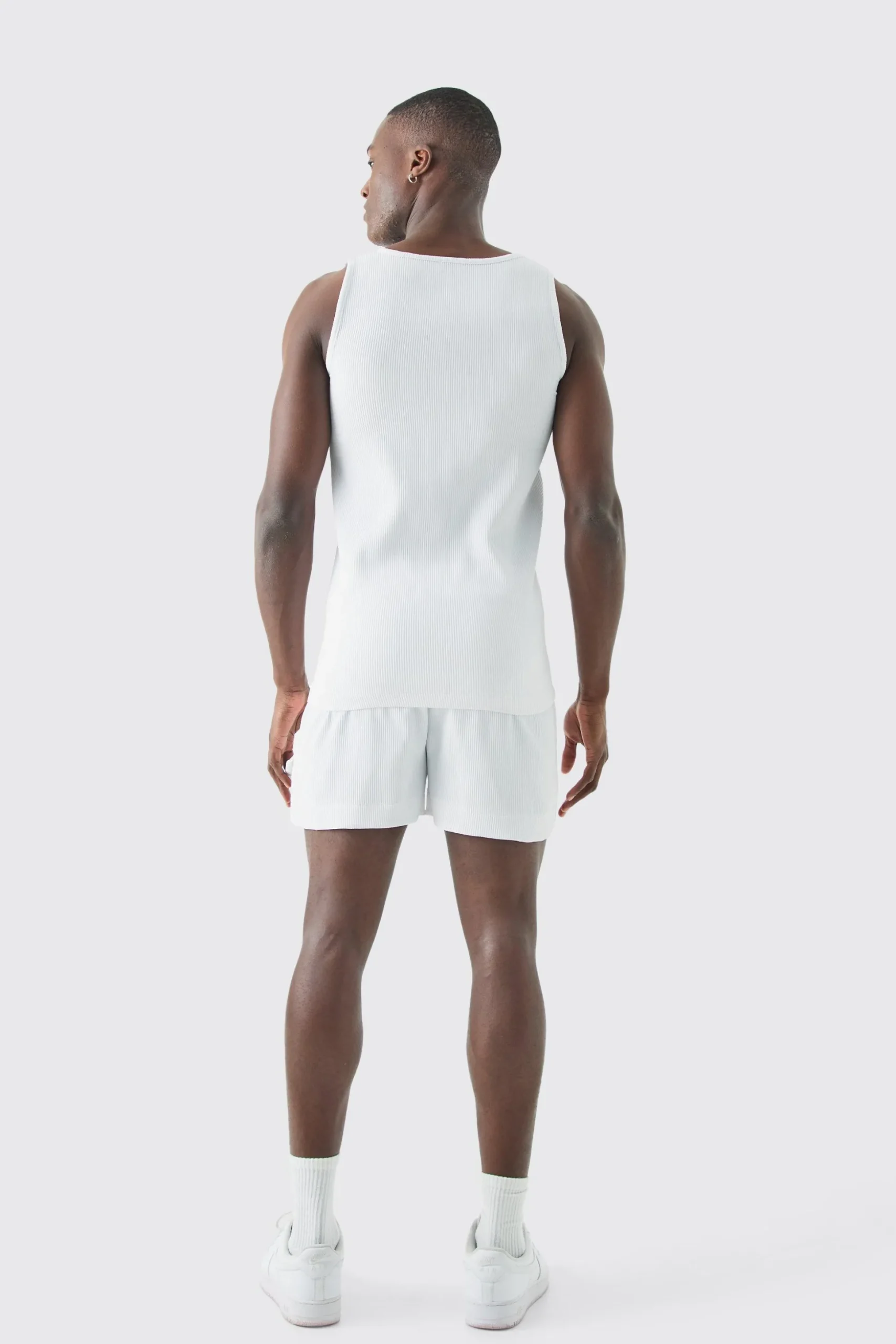 Pleated Muscle Vest And Runner Short | BoohooMAN UK