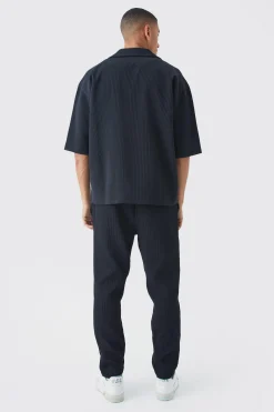 Pleated Oversized Boxy V Neck Shirt | BoohooMAN UK