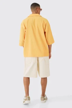 Pleated Oversized Boxy V Neck Shirt | BoohooMAN UK