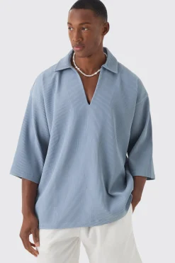 Pleated Oversized Boxy V Neck Shirt | BoohooMAN UK