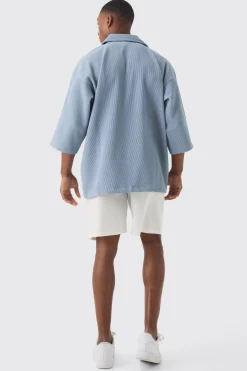 Pleated Oversized Boxy V Neck Shirt | BoohooMAN UK