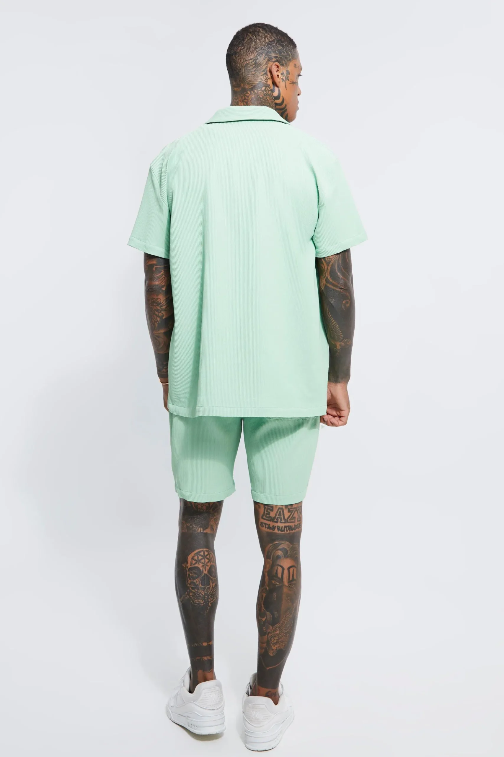 Pleated Oversized Shirt And Short Set | BoohooMAN UK