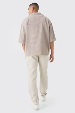 Pleated Oversized V Neck Shirt | BoohooMAN UK