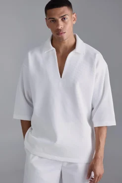 Pleated Oversized V Neck Shirt | BoohooMAN UK