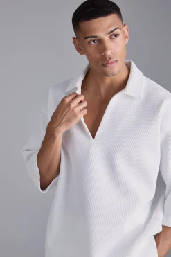Pleated Oversized V Neck Shirt | BoohooMAN UK