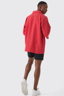 Pleated Oversized V Neck Shirt | BoohooMAN UK