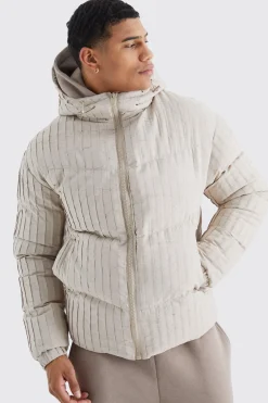 Pleated Puffer With Hood | BoohooMAN UK