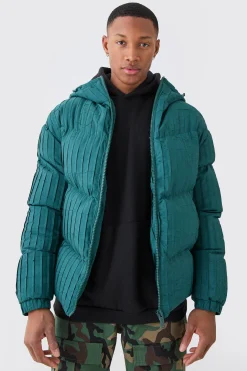 Pleated Puffer With Hood | BoohooMAN UK