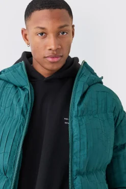 Pleated Puffer With Hood | BoohooMAN UK