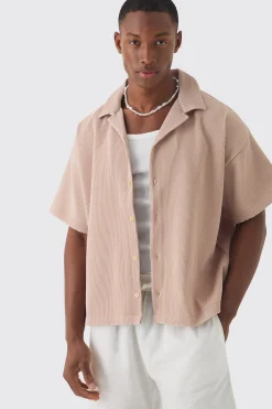 Pleated Short Sleeve Oversized Boxy Shirt | BoohooMAN UK