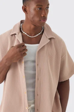 Pleated Short Sleeve Oversized Boxy Shirt | BoohooMAN UK