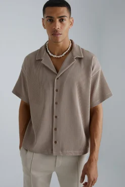 Pleated Short Sleeve Oversized Boxy Shirt | BoohooMAN UK