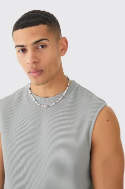 Pleated Sleeveless Tank | BoohooMAN UK