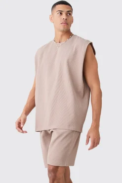 Pleated Tank And Short Set | BoohooMAN UK