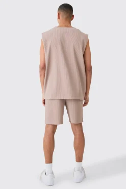 Pleated Tank And Short Set | BoohooMAN UK