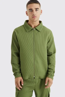 Pleated Zip Shirt & Elasticated Straight Cargo Set | BoohooMAN UK