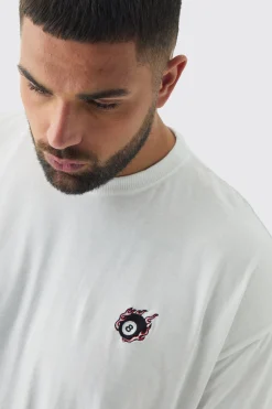 Plus 8 Ball Embroidered T-Shirt | BoohooMAN UK