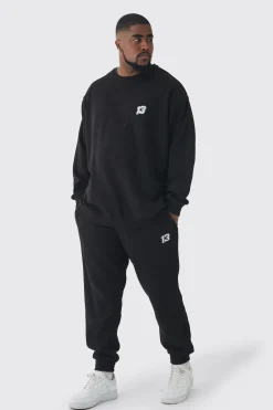 Plus 13 Embroidered Sweat Tracksuit | BoohooMAN UK