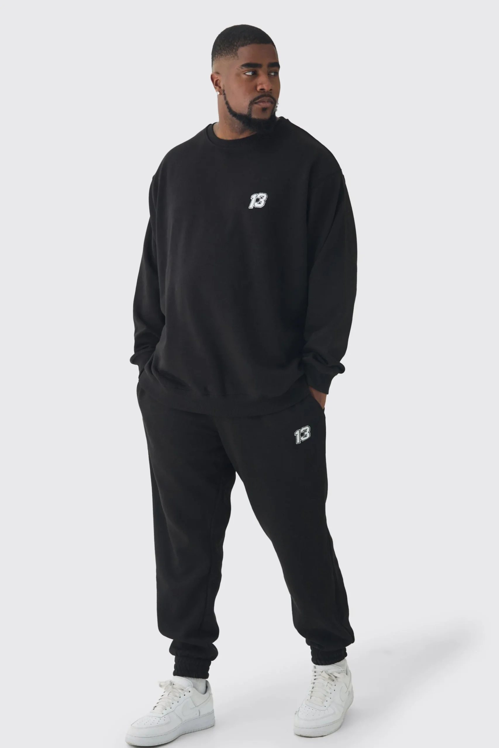 Plus 13 Embroidered Sweat Tracksuit | BoohooMAN UK