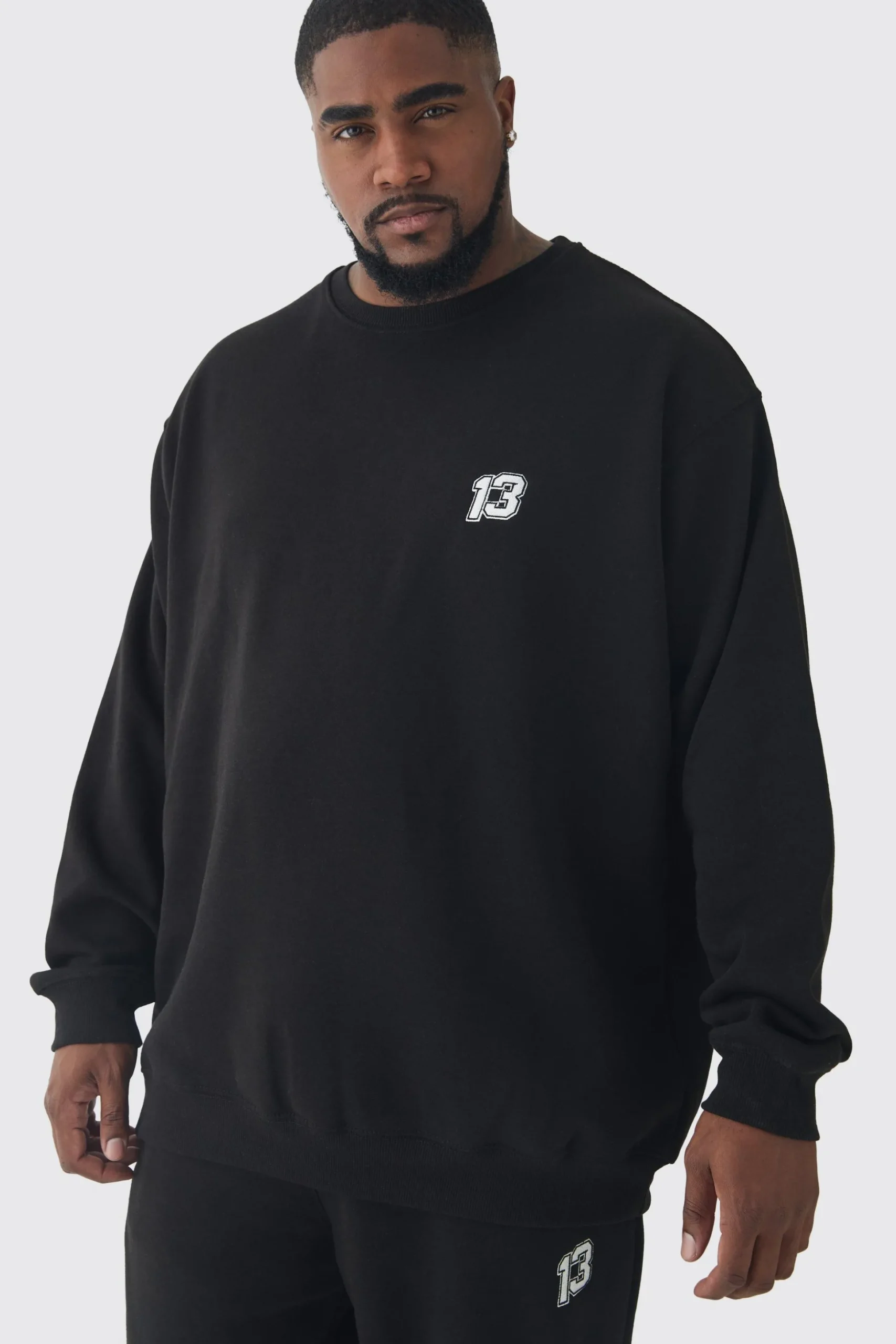 Plus 13 Embroidered Sweat Tracksuit | BoohooMAN UK