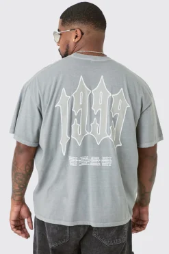 Plus 1999 Graphic Back Print T-shirt In Grey | BoohooMAN UK