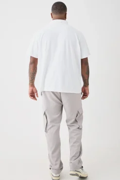 Plus 1/4 Zip Pique Polo | BoohooMAN UK