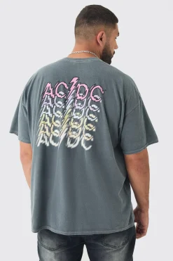 Plus ACDC License Overdye Back Print T-shirt | BoohooMAN UK